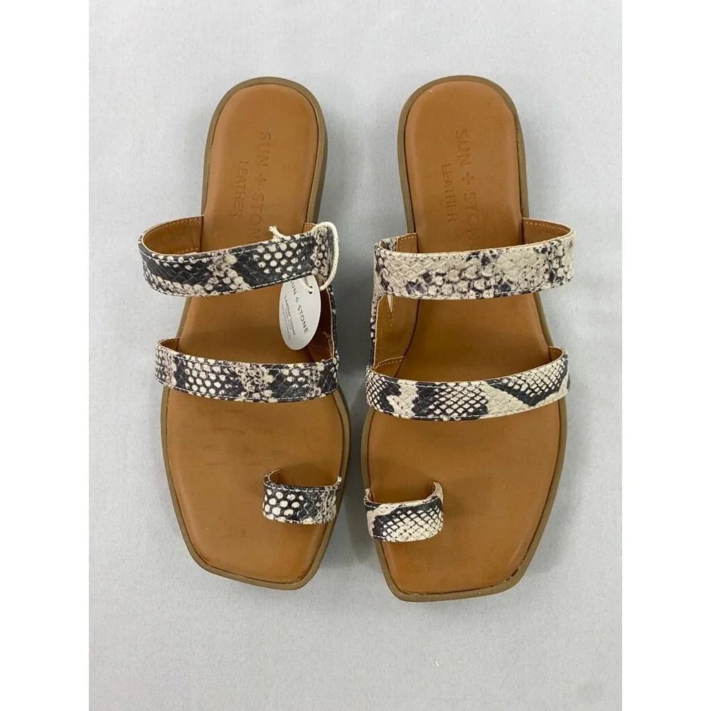 SUN + STONE women sandals shoes SS Sandyl 10011740500 leather brown 6M $98